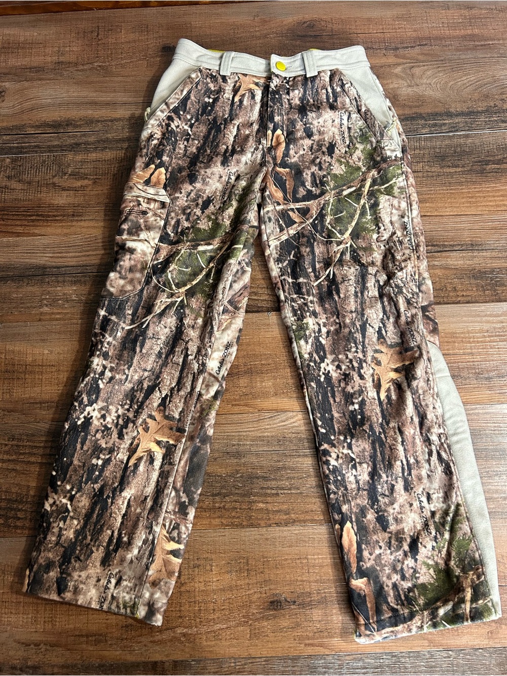 Cabela's camo fleece lined pants kids size Large